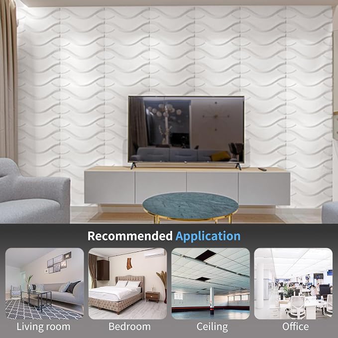 Art3d Decorative 3D Wall Panel, 32 Sq.FT PVC Interior Wall Decor for Living Room, Bedroom, Lobby, Office, Shopping Mall, White - Image 2