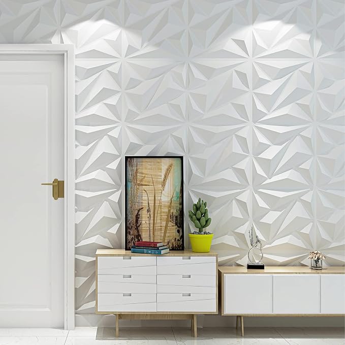 Art3dwallpanels 3D Wall Panels Diamond PVC, White, 19.7" x 19.7" | 3D Raised Diamond Wall Tiles, Waterproof Fireproof, 12 Sheets Large Size Pack, Easy DIY Install for Bedroom Living Room Wall - Image 8