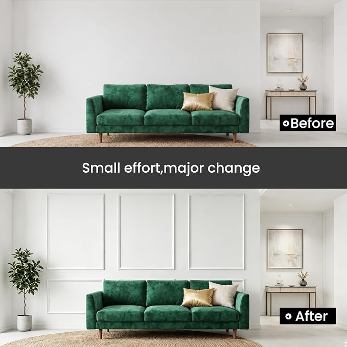 3 Sets Framed Premade Peel and Stick Wall Molding Kit – Pre-Cut Wainscoting Panels Set, Self-Adhesive Installation for Living Room, Bedroom Accent Wall Decor（63 * 39IN-39 * 28IN） - Image 5