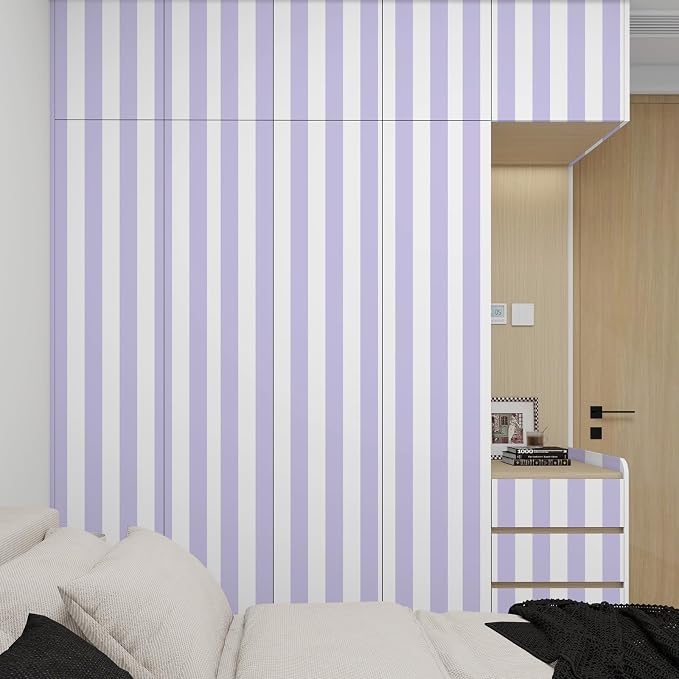 Purple and White Striped Wallpaper Peel and Stick Wallpaper Self-Adhesive Removable Waterproof Wall Paper for Walls Modern Vinyl Film 17.3”x1200” - Image 9
