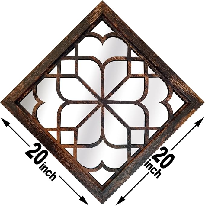 Wocred 20inch 2 PCS Square Wall Mirror,Gorgeous Rustic Farmhouse Accent Mirror, Caramel Color Entry Mirror for Bathroom Renovation,Bedrooms,Living Rooms and More. - Image 7