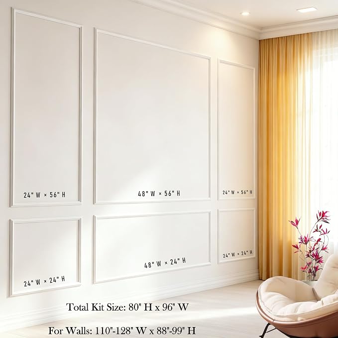 Peel and Stick Wall Molding Kit, 24 Pre-Cut Pieces, 6 Frames for Home Decor | DIY Beginner Friendly, No Drill No Damage, For Rental Apartment, Living Room Bedroom Hallway Accent Walls - Image 4