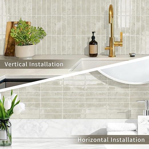 10 Sheets Upgraded Thicker Design Subway Tile Peel and Stick Backsplash | 12”×12”Self Adhesive Wall Tiles Stick on Back Splash for Kitchen,Bathroom,Camper(Beige) - Image 3