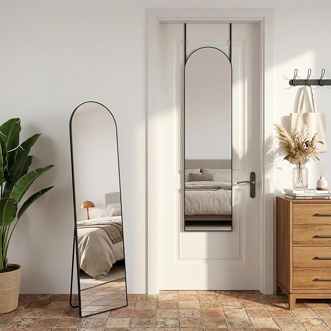 Antok Full Length Mirror, 56"x14" Floor Mirror with Stand, Black, Arched by AntokMirror