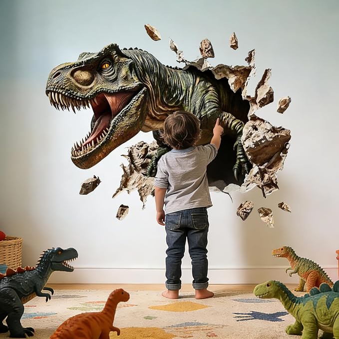 Large Dinosaur Wall Decals Dino Wall Stickers Peel and Stick Wall Art Decals for Boys Room Baby Nursery Kids Bedroom Wall Decor Art (Grey) - Image 2