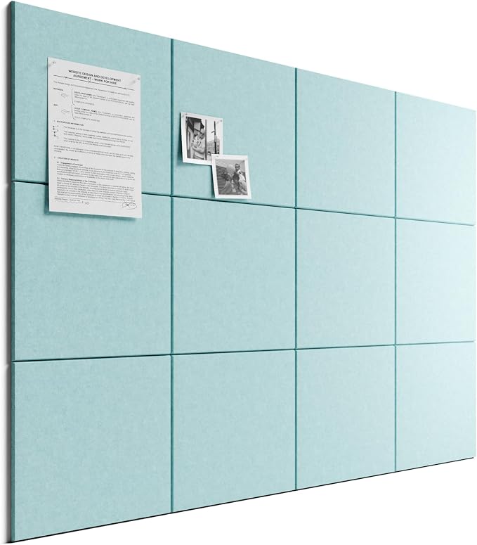 Bumusty 48"x 36" Large Felt Bulletin Board Tiles, Aqua Blue | 12-Pack Cork Board Alternative, Wall Decor, 30 Pushpins, 60 Adhesive Tabs, Vision Board, Office, Classroom, Home, Dorm by BUMUSTY