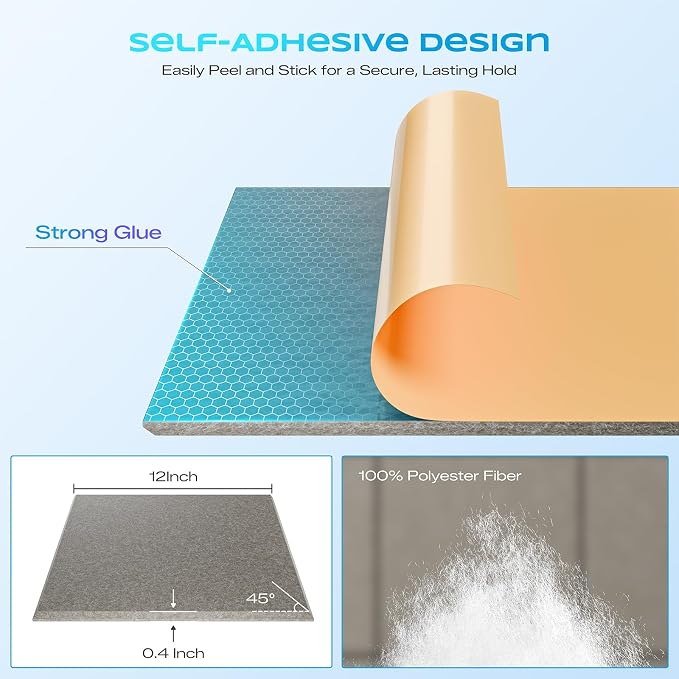 12 Pack Self-Adhesive Acoustic Panels, 12" X 12" X 0.4" High-Density Sound Proof Foam Panels for Walls, Soundproof Wall Panels for Home & Office (Camel) - Image 2