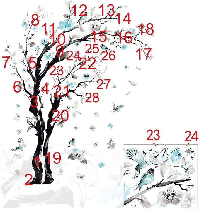 decalmile Blue Flower Tree Blossom Floral Sofa TV Wall Decals Stickers (XL) - Image 6