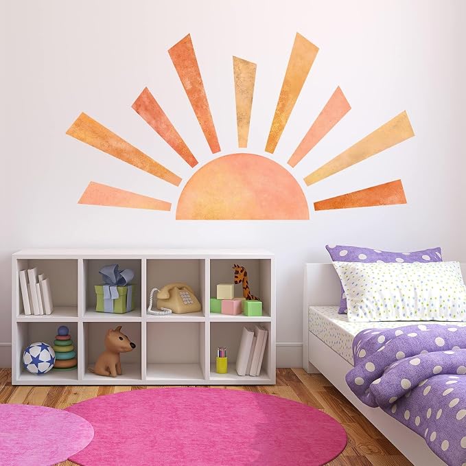 67.7x38.9 Inch Boho Half Sun Wall Decal - Watercolor Modern Mural, Removable Peel and Stick Vinyl Stickers for Classroom, Living Room, Bedroom, Playroom Decor - Image 5