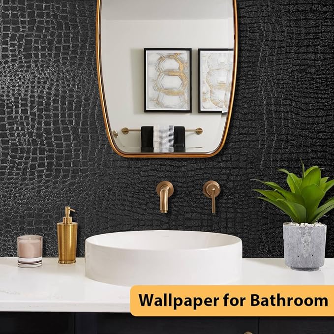Arthome 17"×240" Black Crocodile Peel and Stick Wallpaper,Charcoal Black Alligator Textured Contact Paper Self-Adhesive Waterproof Embossed Easy Peel Off Wallpaper for Cabinet Bedroom Bathroom - Image 4