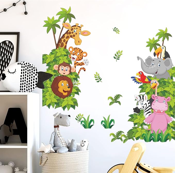 Supzone Jungle Animal Wall Stickers Cartoon Animal Wall Decal Elephant Lion Zebra Wall Art Sticker for Kids Baby Nursery Bedroom Playroom Living Room Wall Decor - Image 5