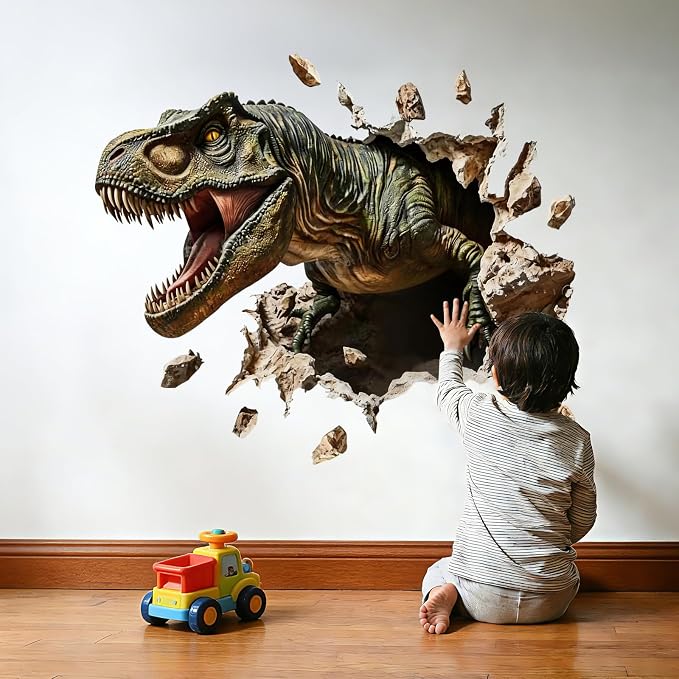 Large Dinosaur Wall Decals Dino Wall Stickers Peel and Stick Wall Art Decals for Boys Room Baby Nursery Kids Bedroom Wall Decor Art (Grey) - Image 7
