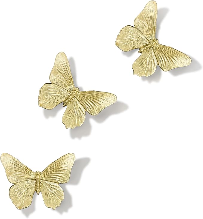 GUSFREUD 3D Butterfly Wall Decor Set – Resin Wall Decor for Living Room, Bedroom, Bathroom, Dining Room, Outdoor and Gallery Walls - Antique Gold - Set of 3 by GUSFREUD