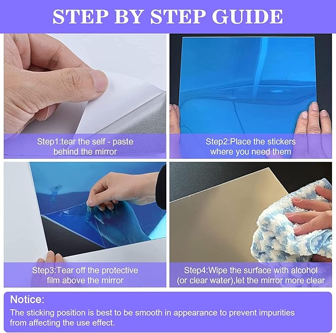 12PCS 8''x6'' Self Adhesive Acrylic Mirror Tiles Non Glass Mirror Paper - Image 4