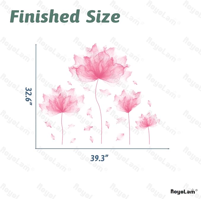 39.3'' x 32.6''Flower Petal Wall Decal Floral Wall Sticker (Pink) | Removable waterproof peel and stick wall art for nursery, baby room, classroom, living room, bedroom, office and bathroom - Image 5