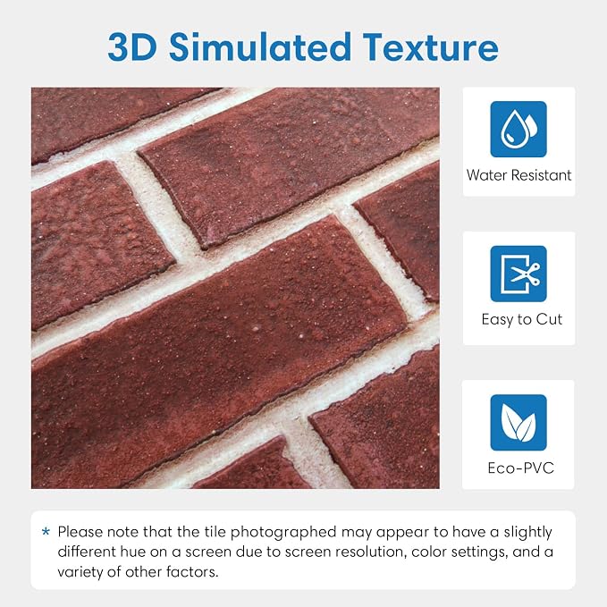 COMSTICKC 3D Peel and Stick Faux Brick Wall Panels for Quick DIY Wall Decor | Red, 10 Pcs 15.7" x 11.8", Not Real Brick, Lightweight Thin PVC Decorative Wall Sticker for Wall Makeover,Cover 12.9 sq ft - Image 3