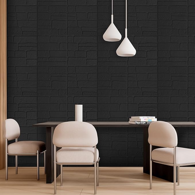 YU LI 3DH 3D Wall Panels Peel and Stick Faux Stone Wall Panel Black 20-Pack Faux Brick Self-Adhesive Wallpaper 3D Foam Brick Wallpaper - Image 2