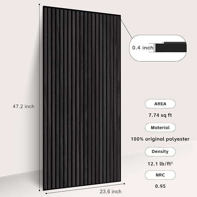 WoveN SounD Acoustic Wall Panels, Black Oak, 10 Pack, 47.2x23.6 in | Self-Adhesive, Peel and Stick, NRC 0.95, Premium Sound, Echo Proof, Slat Decor, Studio, Home, Office, Media Room - Image 3