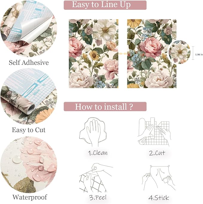 Orainege Vintage Floral Peel and Stick Wallpaper for Bedroom | 16.9inx118.1in Floral Contact Paper Self Adhesive Wallpapers for Bathroom Nursery Cabinets Decor Vinyl Roll - Image 5