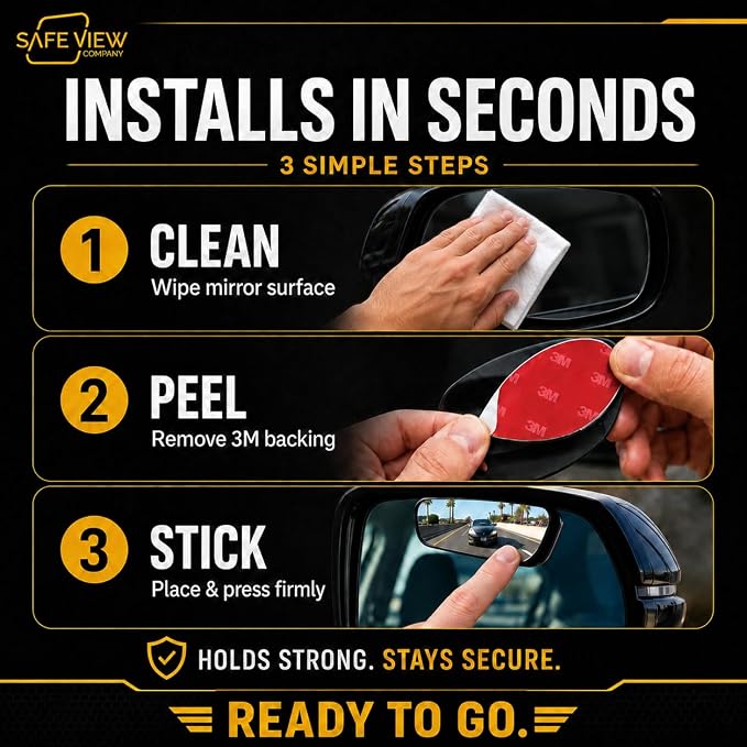 Safe View Wingman Blind Spot Mirrors – See More, Drive Safer – Real Convex Glass, Wide Angle Vision, Easy Peel & Stick, Durable Weatherproof Design - Image 6