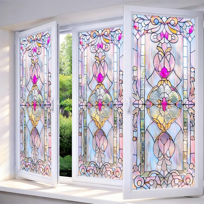 IVN Stained Glass Window Film 17.7x39.3 inch Purple Diamond Window Privacy Film by IVN