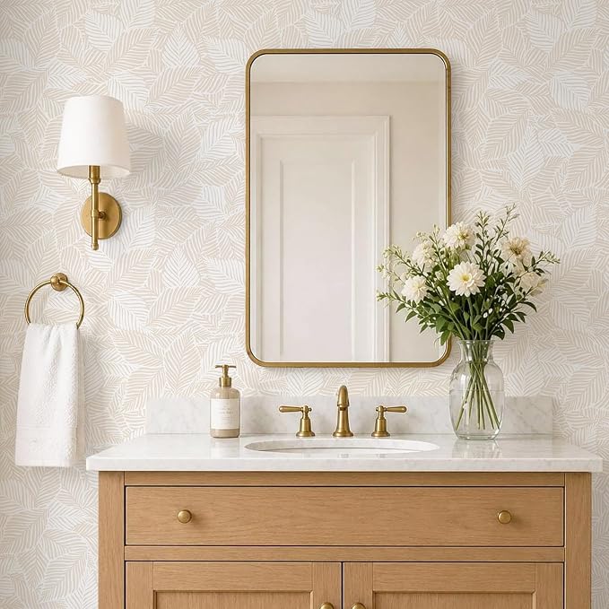 Ismoon Boho Peel and Stick Wallpaper for Bedroom Beige Leaf 17.3 X 393in | Self Adhesive Removable Textured Renter Friendly Contact Paper Botanical Wall Paper Vinyl Roll for Bathroom Kitchen Decor - Image 3