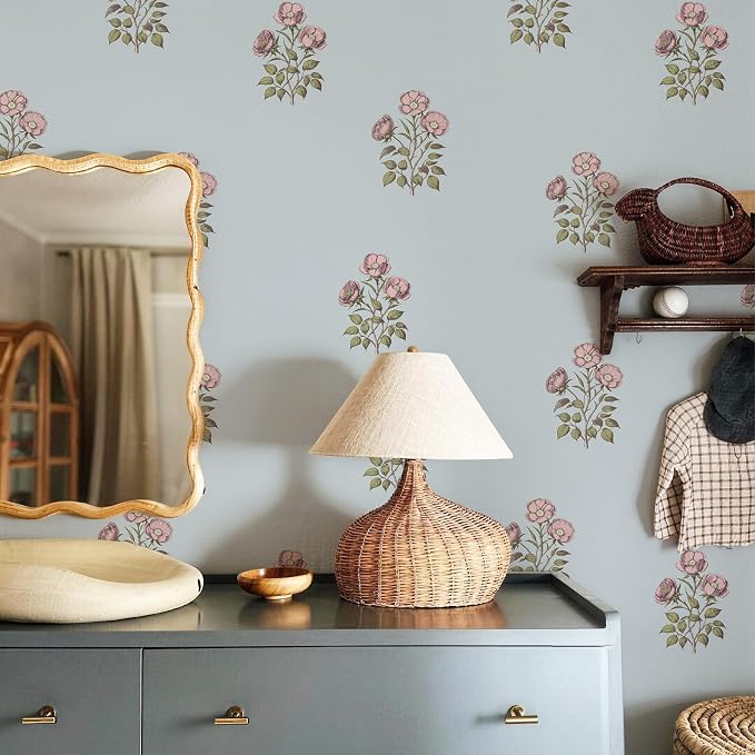 17.3" x 196.8" Vintage Blue Floral Wallpaper Peel and Stick Boho Wallpaper Removable Waterproof Rose Pattern Contact Paper for Bedroom, Bathroom, Home Wall - Image 3