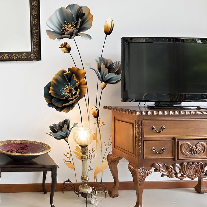 TUOKING Black Gold Flowers Wall Stickers Decor Removable Wall Murals | Peel and Stick Wall Art Decal Home Decor for Kitchen,Bedroom,Living Room(MS3241) by TUOKING