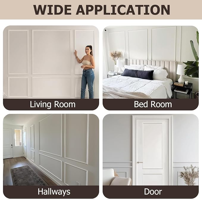 Pre-Cut Peel and Stick Wall Molding Kit Wainscoting Trim- Self Adhesive Premade Accent Panel Chair Rail for Interior Moulding Home Decor Accent Wall Set of 6 pcs - 3 Top 3 Bottom, Ready to Assemble - Image 7