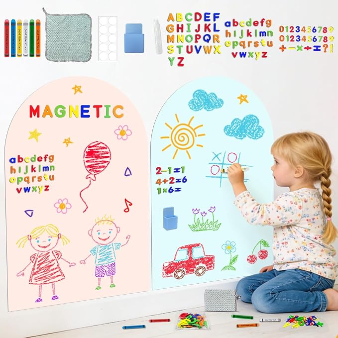 Arch Magnetic Wall Decal Magnet Board for Kids Playroom Peel and Stick 2Pcs | Peel and stick, self adhesive, for toddler bedroom playroom homeschool decor, vinyl drawing learning, 79 magnet alphabet ABC - Image 7