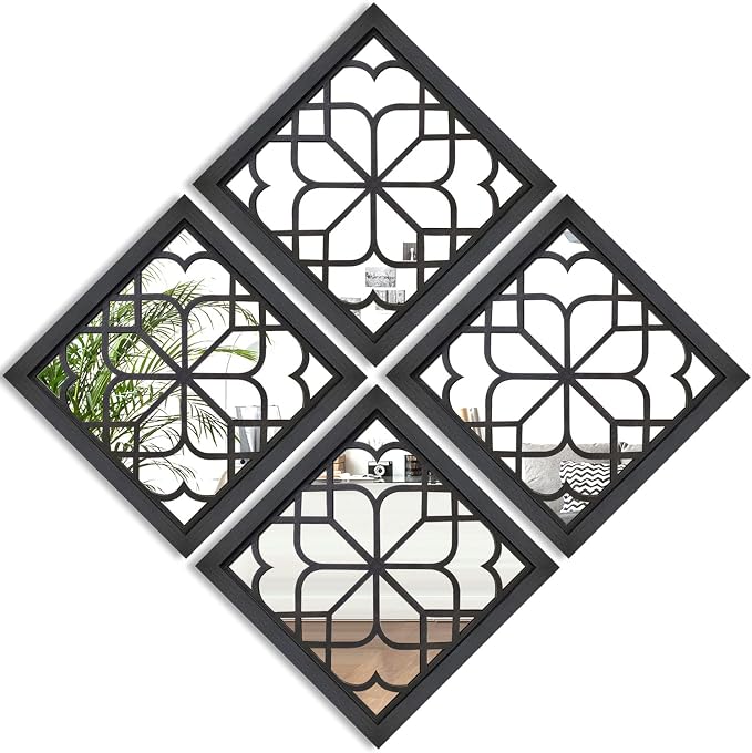 Wocred Set of 4 Mirrors Square Wall Mirror,Gorgeous Rustic Farmhouse Accent Mirror,Black Entry Mirror for Bathroom Renovation,Bedrooms,Living Rooms and More(12”x12”4pcs) by Wocred