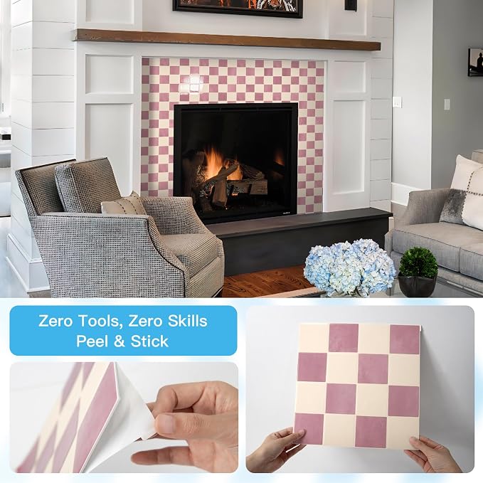 Art3d Grid Peel and Stick Backsplash, 10-Pack, 12" x 12", Pink & Warm White | Enhanced Thickness, Strong Adhesion, Moisture Resistant, Long-Lasting, Minimalist Look, DIY Friendly, for Kitchen Countertops - Image 8