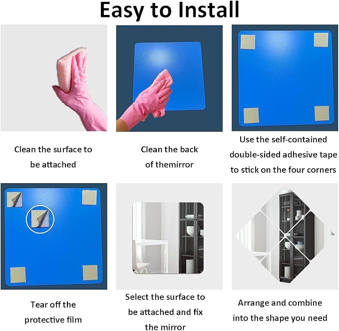 8'' x 8'' x 0.07'' x 6Pcs Acrylic Mirror Tiles for Walls Decor - Image 7