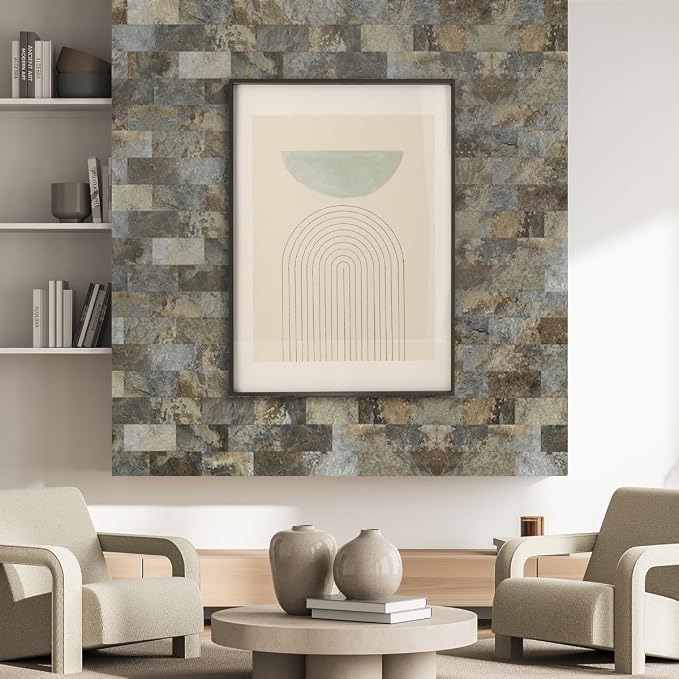 AULIGET 100-Piece Beige & Brown Slate Peel and Stick Backsplash Wall Tiles, 3" x 6" PVC Faux Stone Stick on Tile for Backsplash Kitchen, Bathroom, Laundry Room, Camper, Fireplace - Image 6