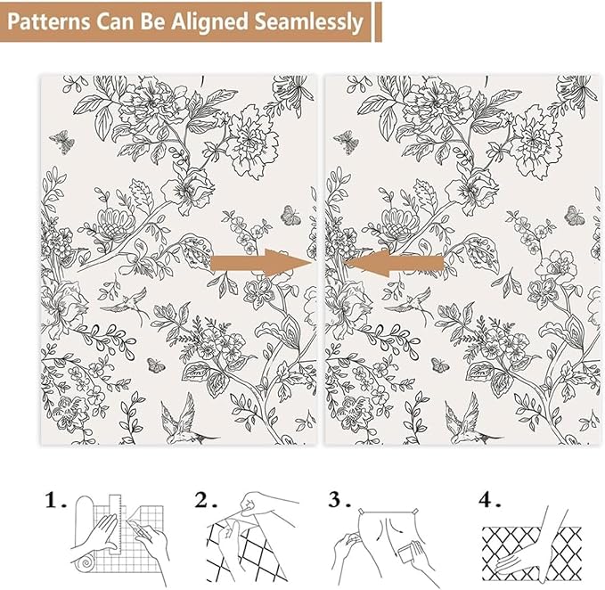 Froluya Black and White Floral Wallpaper Peel and Stick 17.7in×590.5in | Vintage Floral Contact Paper Boho Flowers Birds Removable Self Adhesive Decorative Wallpaper for Bathroom Cabinets - Image 6