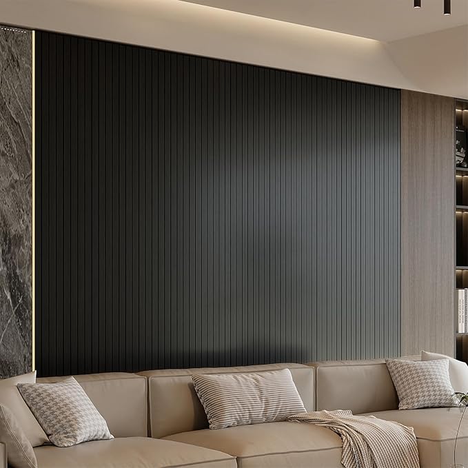 YU LI 3DH Peel and Stick PVC Slat Wall Panel 236"x15.75" Self-Adhesive Thick Faux Black Wood Grain Wallpaper Panel 3D Soundproof Wall Panels for Walls & Ceilings - Image 2