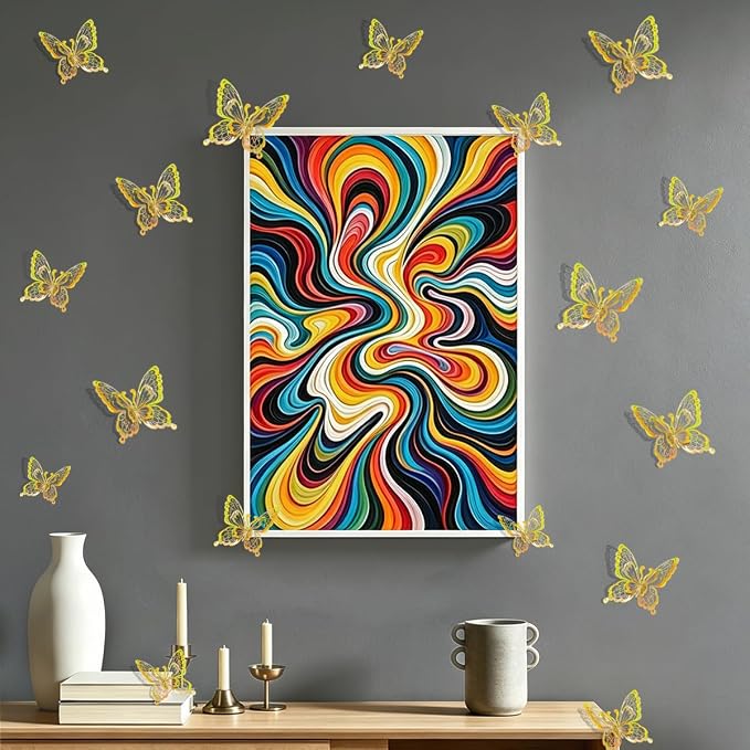 60 Pcs Butterfly Wall Decals - 3D Butterflies Removable Mural Wall Stickers for Home Room Bedroom Door Office Decorations (Gold) - Image 7