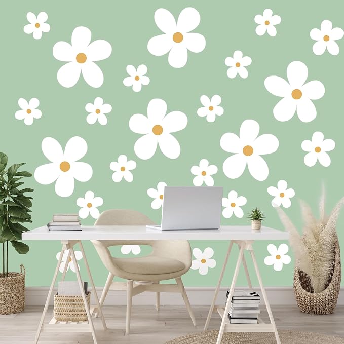 TaoBary 12 Sheet White Daisy Wall Sticker Decal Big Cute Flower Wall Decal | Large Flower Wall Sticker, Floral Decal, Daisy Bedroom Room Decor, Removable Peel and Stick, Nursery Home Wall Decor - Image 6