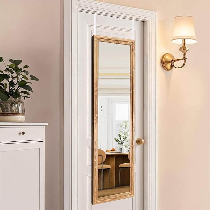 50"x16" Door Mirror, Rustic Full Length Mirror, Over The Door Hanging Mirrors Full Length, Wooden Hanging Mirrors for Bedroom, Bathroom, Oak Color by LXWZHK