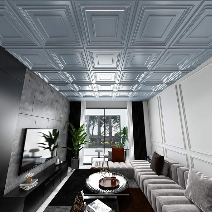 Art3d Decorative 3D Wall Panels 24" x 24", Square Gray Ceiling Tiles, Wall Panels for Home, Office, Coffee Shop,12 Pack - Image 2