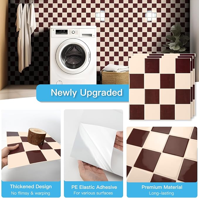 Art3d Grid Peel and Stick Backsplash, 10-Pack, Red Brown and Warm White | 12 x 12 Inch, Enhanced Thickness, Superior Adhesion, Moisture Resistant, Long-Lasting, Minimalist Look, for Kitchen Decor - Image 5