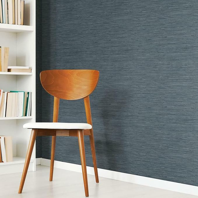 RoomMates RMK11314WP Blue Faux Grasscloth Non-Textured Peel and Stick Wallpaper, 20.5 inches x 16.5 feet - Image 4