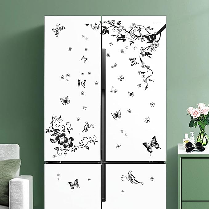 Supzone Flowers Vine Wall Decals - Black Flowers Stickers, Butterfly Decor, Removable Vinyl Art for Bedroom, Living Room, Office, Sofa Backdrop, TV, Home Decoration - Image 5