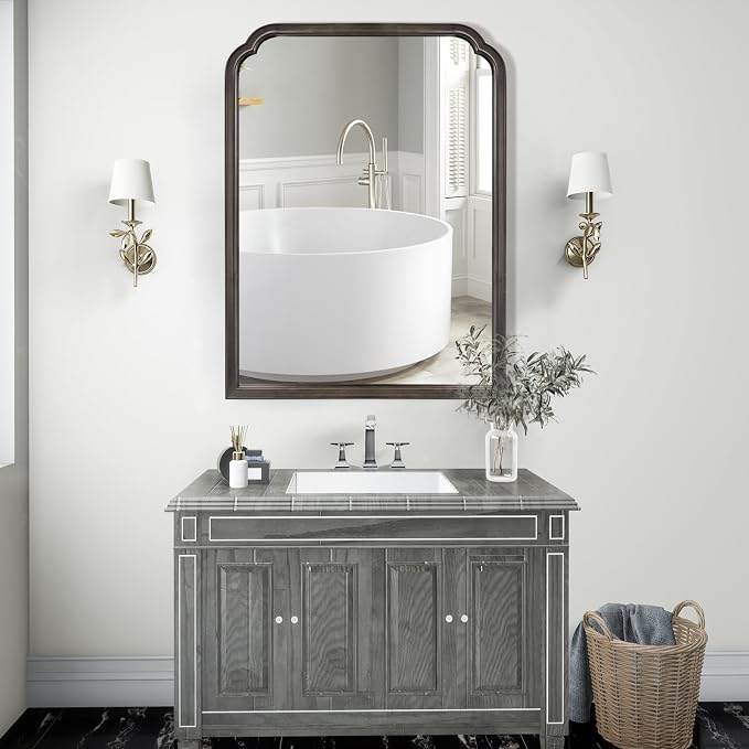 WallBeyond Wood Bathroom Mirrors for Wall Mounted, 28" x 40" Rustic Wood Frame Wall Mirrors Decorative for Living Room or Bedroom Vanity Mirror (Black) - Image 3
