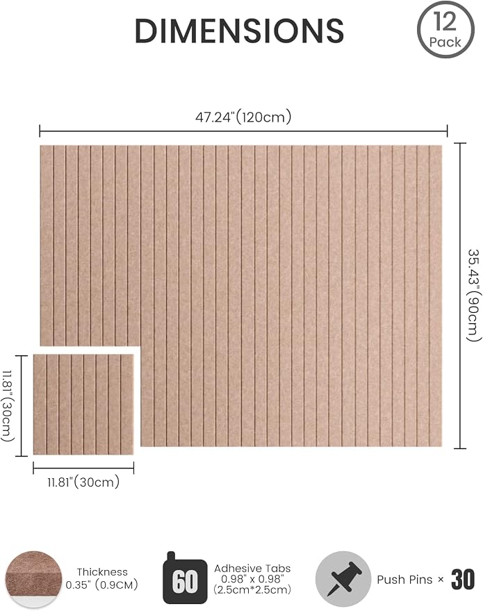 Bumusty 48"x 36" Large Felt Bulletin Board Tiles, Terracotta | 12-Pack Cork Board Alternative, Wall Decor, 30 Pushpins, 60 Adhesive Tabs, Vision Board, Office, Classroom, Home, Dorm - Image 2