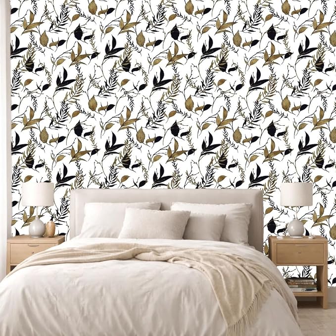 Black and Brown Leaf Peel and Stick Wallpaper 17.7in x 213in | Self-adhesive vintage removable thick waterproof wall covering for bathroom and accent walls - Image 2