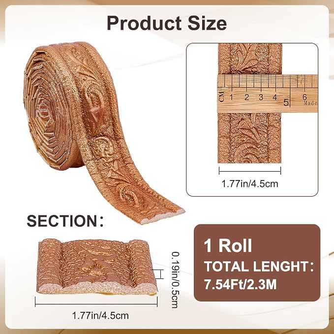 CRASPIRE 90x1.8in Peel Stick Foam Crown Molding Baseboard Trim Bronze Self Adhesive Flexible Mirror Wallpaper Sticky Border 3D Wall Edging Lines Base Baseboard for Hotel Home DIY Decoration - Image 2