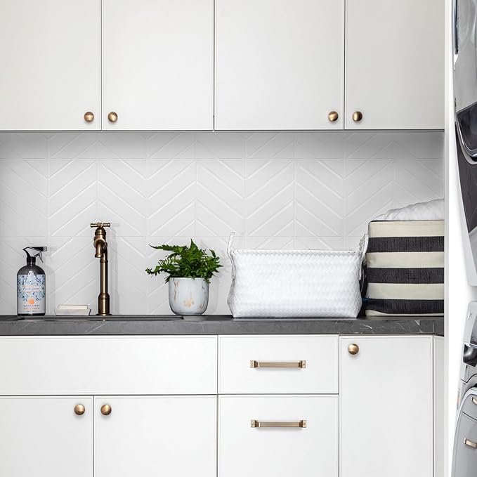 STICKGOO Herringbone Peel and Stick Backsplash, Pure White, 10 Sheets | 12.6 x 9.7 in, Thicker Rectangular Vinyl Stick-On Wall Tiles, Easy Alignment, Waterproof, Easy to Clean, Kitchen/Bathroom - Image 9