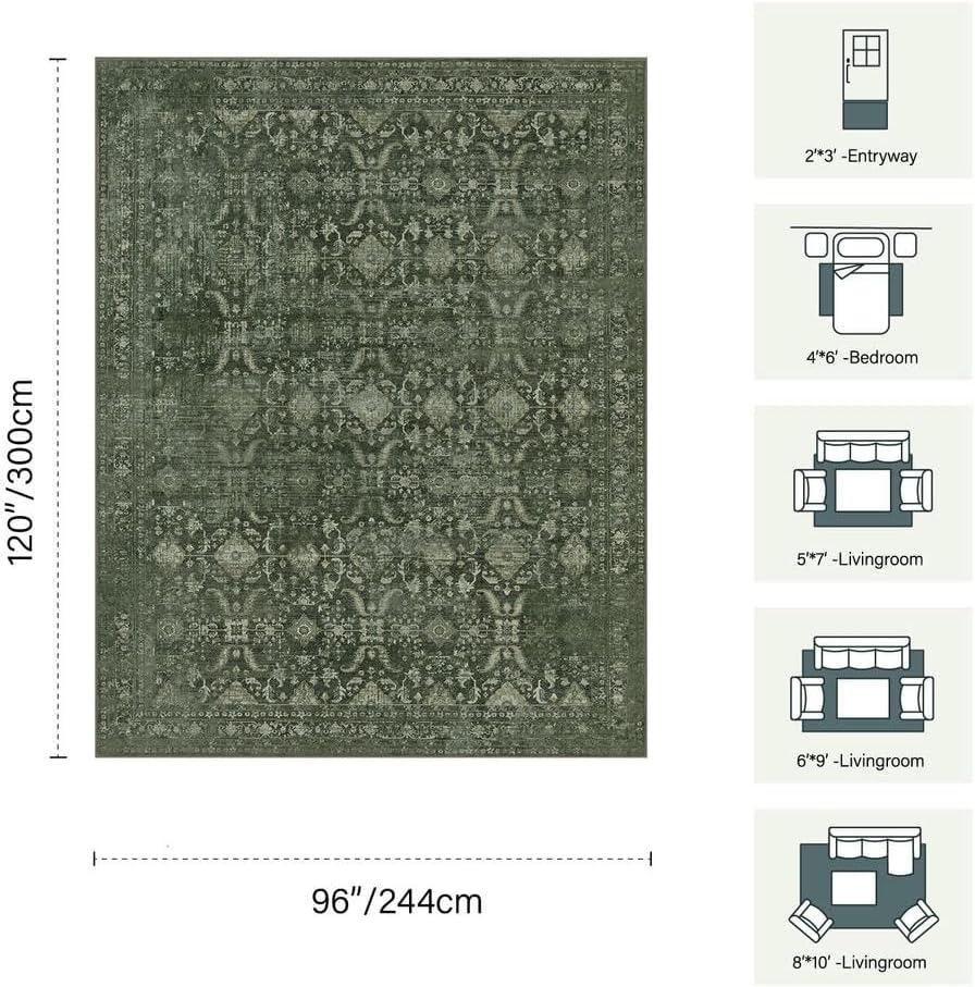 Rugxara Green 8x10 Area Rugs for Living Room Bedroom Large Washable Rug - Image 2