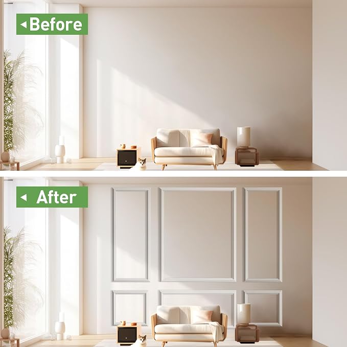 Peel and Stick Wall Molding, 3 Set Pre-Cut & Paintable Wainscoting Panels | Upgraded 1.37" Width, Lightweight & Ready-to-Assemble Molding Trim for Interior Wall Décor Living Room Bedroom Accent - Image 4